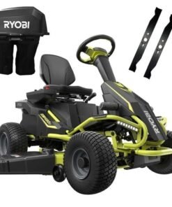 RYOBI 38 in. 100Ah Battery Rear Engine Electric Riding Lawn Mower and Bagging Kit