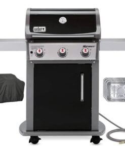 Weber 47510001 Spirit E-310 3-Burner Natural GAS Black Bundle with Generic Grill Cover Barbecue Drip Pans Set of 3