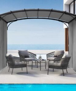 Elegant 9 x 11 ft Arched Patio Pergola Gazebo with Waterproof Sun Shade and Steel Frame