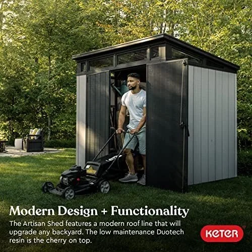Keter Outdoor Storage Sheds, for House, Patio & Yard, Plastic Resin, Artisan, 7×7 Ft, Gray - Image 2
